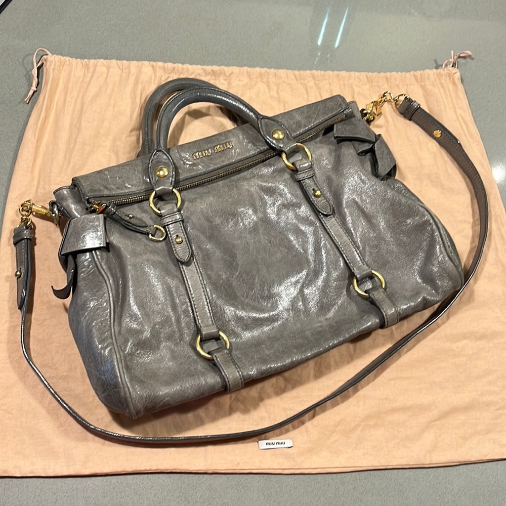 Authentic Must Have Miu Miu Vitello Gray Giant